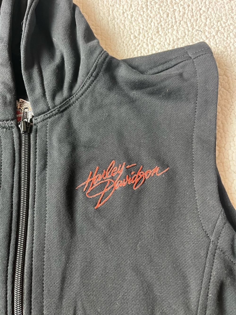HARLEY DAVIDSON BLACK HOODED VEST WOMENS LARGE - Picture 5 of 7